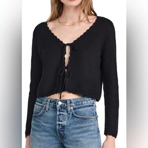 Splendid NWT Black Silk-Blend Scalloped Hem Tie Front Cardigan